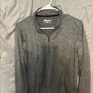 Xersion Gray Zip Up Sweater Lightweight Knit Mock Neck